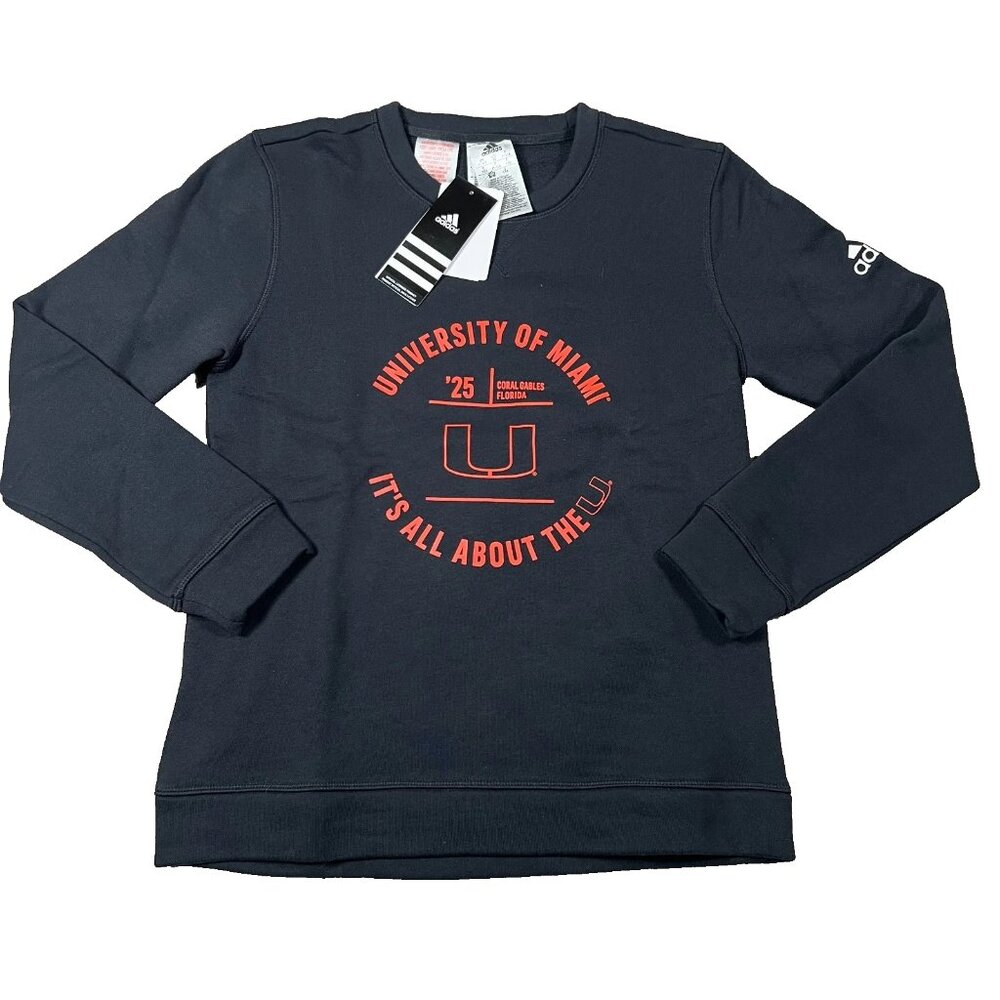 Adidas Boys Medium Black Pullover University Of Miami Hurricanes Sweatshirt NWT